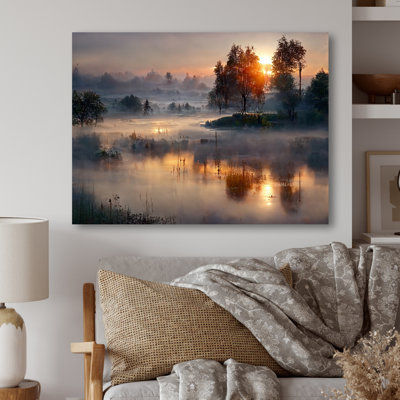Morning Fog Over The Lake Sunset III - Lake Wall Art