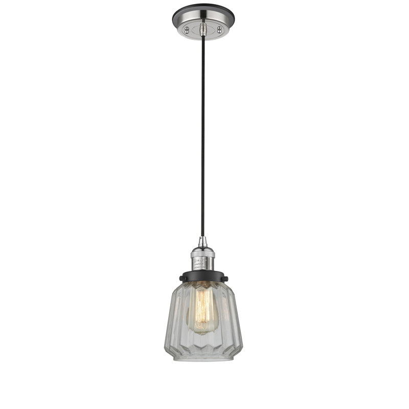 Luminaire suspendu géométrique 1 lumières simple Vinson, Nickel poli et décorations noir mat, Transparent