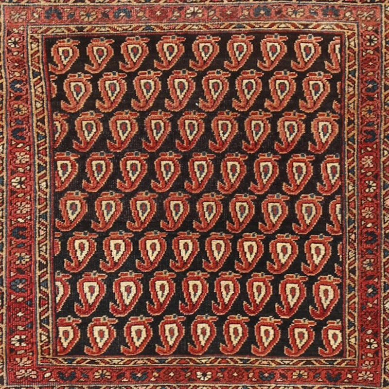 Tapis traditionnel rouge / beige Ladetto, Carré 3 pi