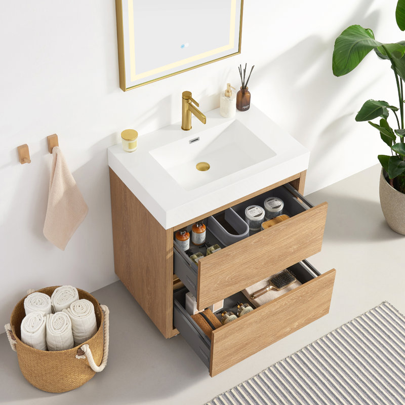 Ensemble de meuble-lavabo simple 36 po Beira, Chêne nord-américain, Blanc, 30"