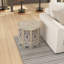 Table d'appoint décorative, plateau rond de 24 po, motifs floraux découpés en bois de manguier, blanc délavé