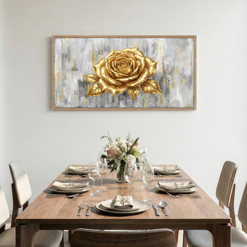«Golden Rose», reproduction d'art sur toile encadrée de 1 48 po x 24 po, 48 x 24 pouces