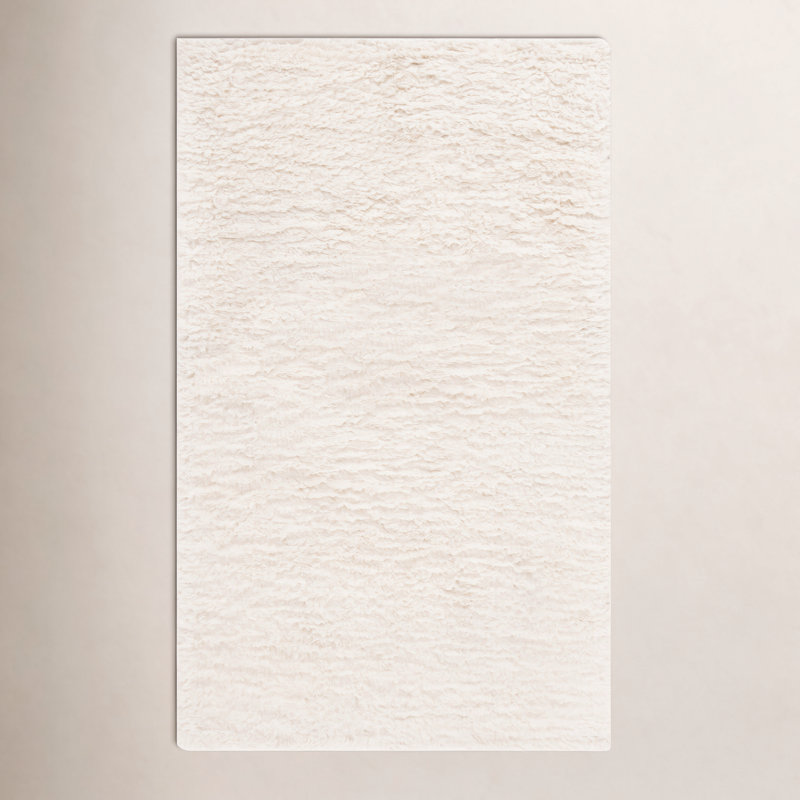 Tapis ivoire en laine de couleur unie à la main Abriel, Rectangulaire 3 pi x 5 pi