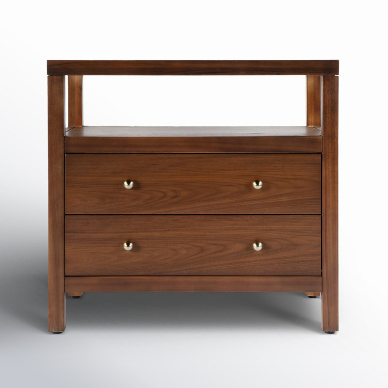 Nora 2-Drawer Wide Nightstand, Walnut