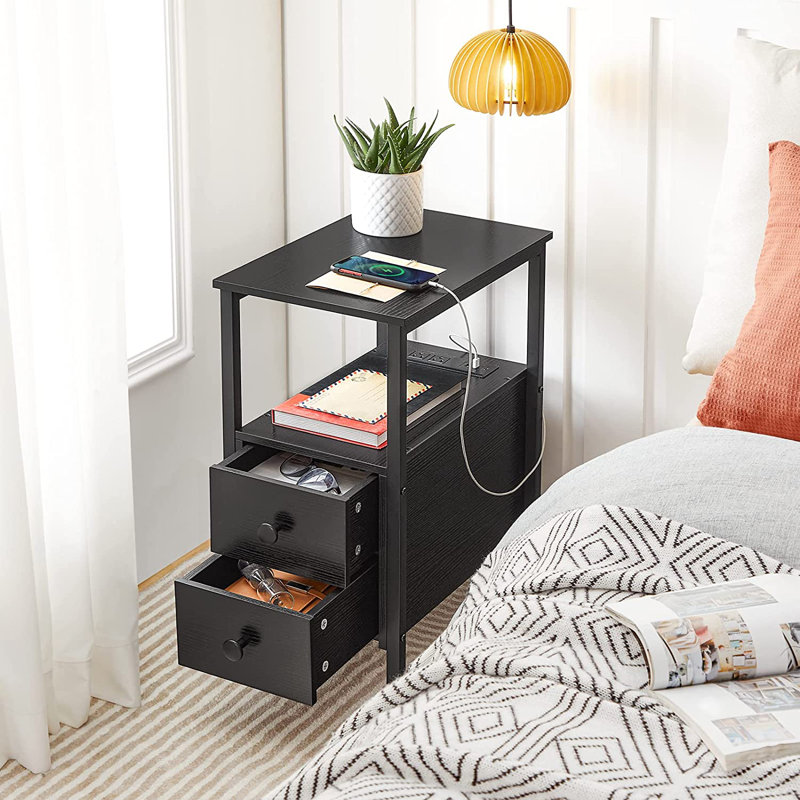 Artimon 24'' Tall 2 - Drawer End Table Set with Storage and Charging Station, Black