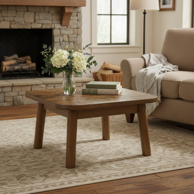31.5" Solid Wood Coffee Table, Square Center Table With Rounded Edge, Farmhouse Living Room Table, Easy Assembly