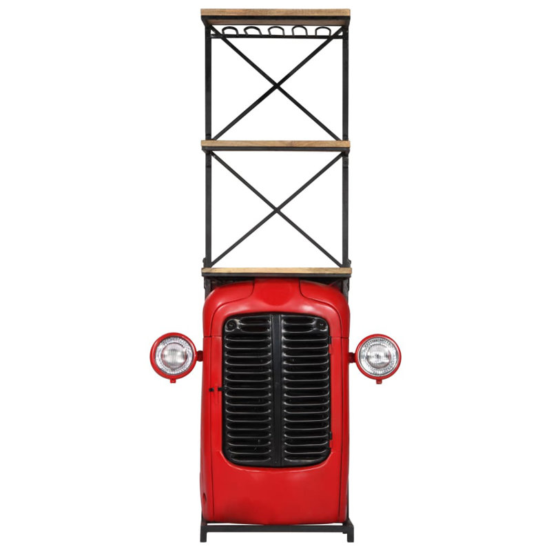 Wine Rack Wine Bar Cabinet with Glass Rack Tractor Bar Solid Mango Wood, Brown/Red/Black