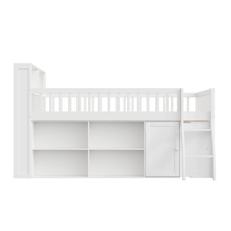 Loft Bed With Storage, Headboard With LED Light, White, Full