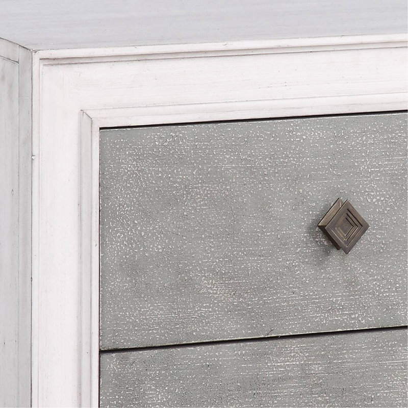 Table de chevet 2 tiroirs gris rustique et blanc vieilli