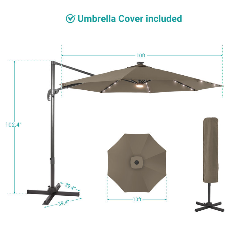 Destinnie 120'' Lighted Cantilever Umbrella, Taupe