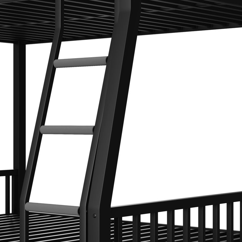 Lit double superposé au-dessus de grand lit double en métal noir - avec support épais et garde-corps de construction sécuritaire