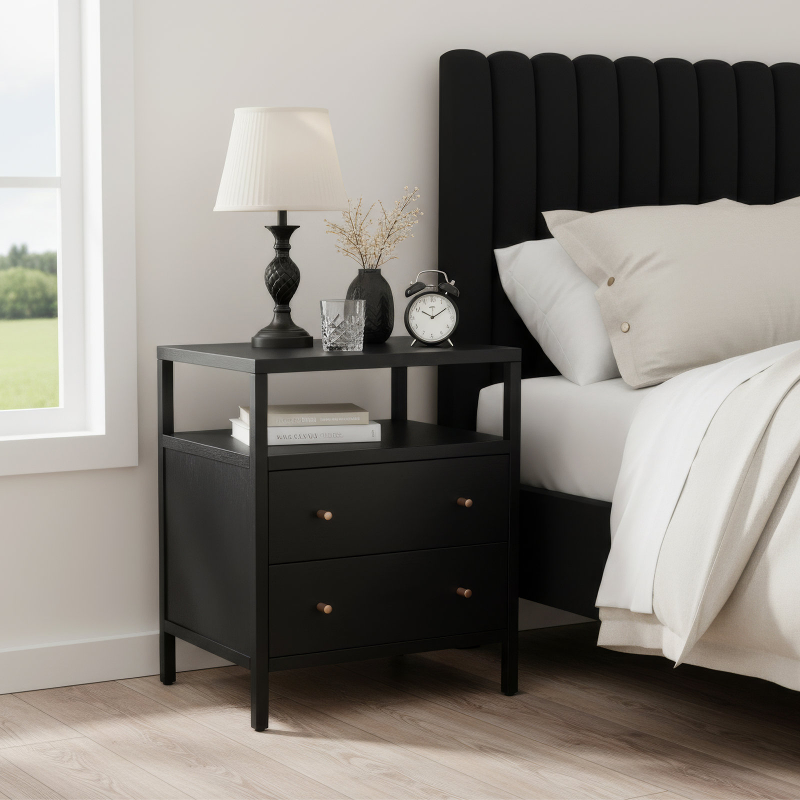 Sloane 2-Drawer Nightstand, Black