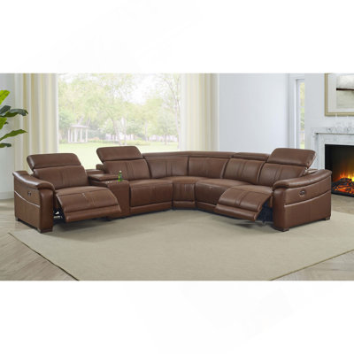 Canapé modulaire en cuir avec siège inclinable, appui-tête réglable et console de rangement avec porte-gobelets