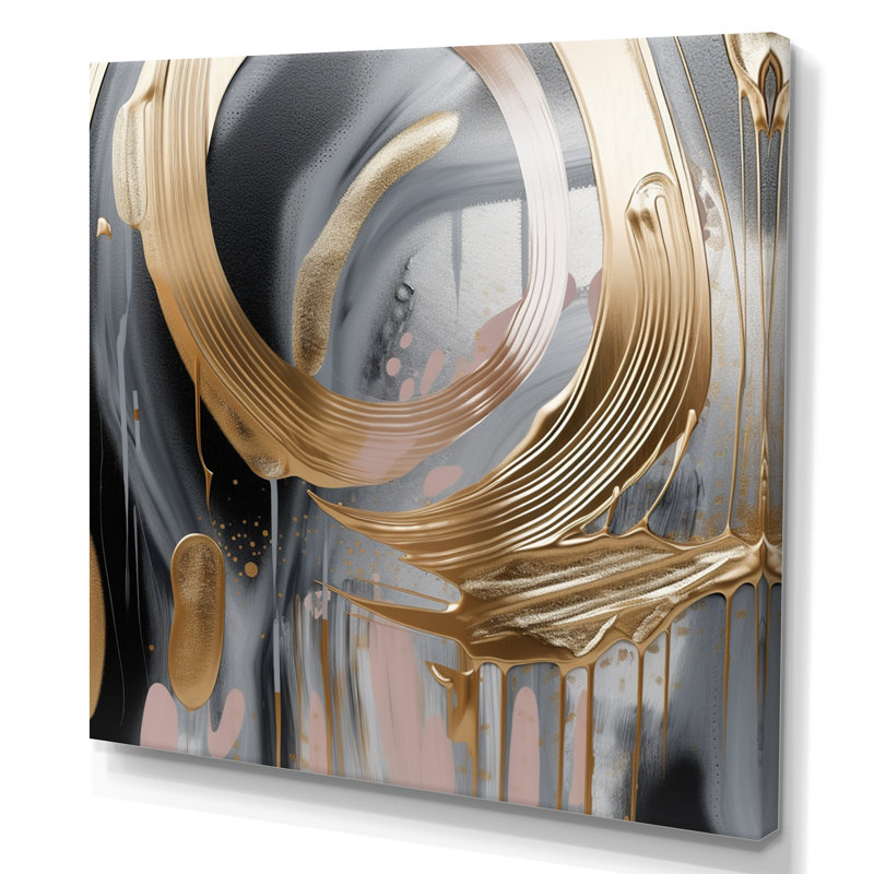 " Gold And Black Marble Expression IV ", 16" H x 16" W x 1" D, Wrapped Canvas
