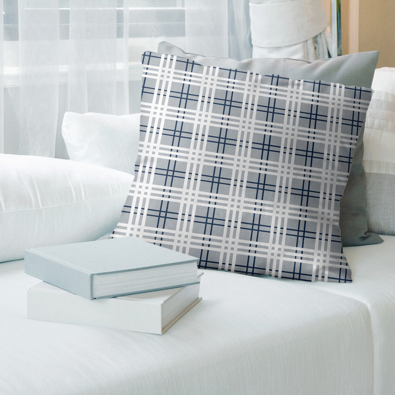 Housse de coussin carré et insert, 16 po x 1 po, Argent nouveau siècle / bleu nautique / blanc, Mélange de coton