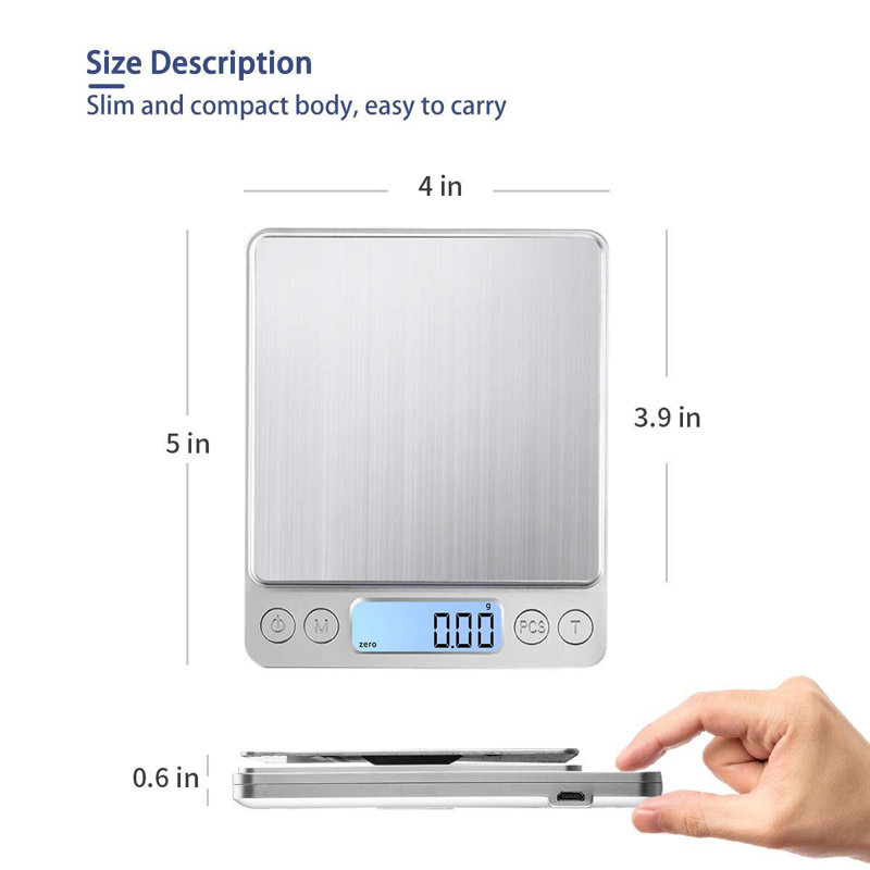 Mini Digital Platform Scale 1000g/0.1g Precision with USB Charging and Unit Conversion for Cooking