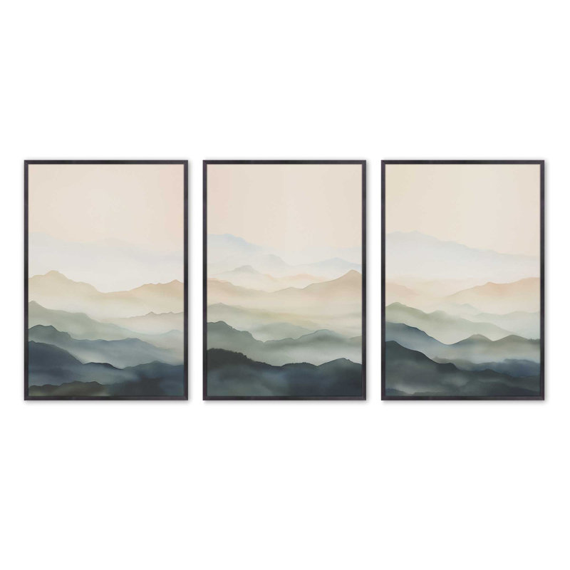 Ensemble de 3 estampes Silent Serenity dans un cadre de citronnelle, 16 po x 12 po, Zinc patiné, H 15,25 po x l 36,75 po