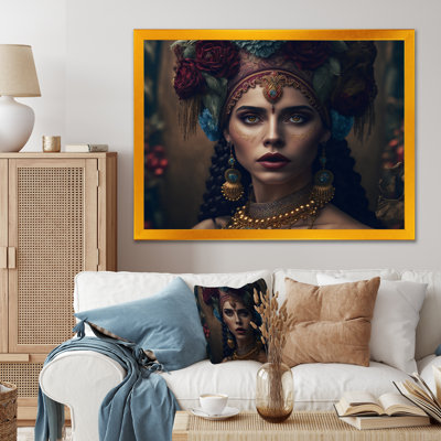 Jeune femme bohémienne avec serre-tête fleuri - reproduction sur toile