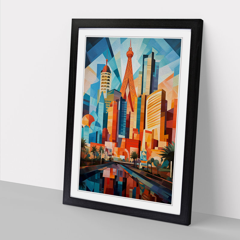 Las Vegas Cubism Art - Framed Print, 46cm H x 34cm W, Black Framed