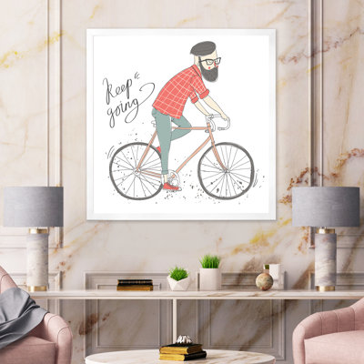 Hipster Man On A Bicycle - reproduction d'art sur toile encadrée