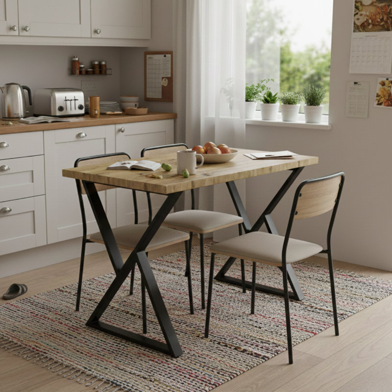 Metal Base Dining Table, 72cm H x 100cm W x 60cm D, Artisan Oak