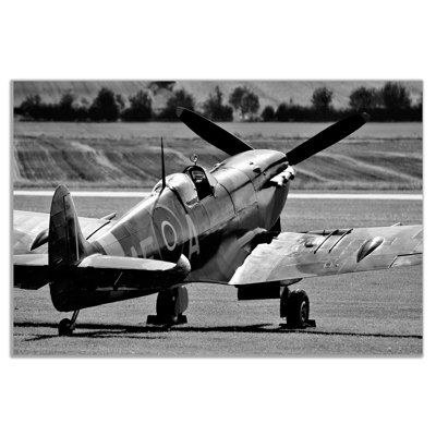 Black White Raf Spitfire Aircraft 1 Piece Wrapped Canvas Wall Art