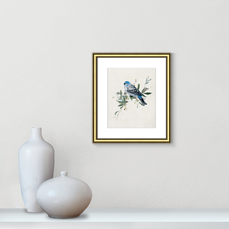 Bluebird Happy II - peinture encadrée, Encadrement doré, L 14,25 po x H 16,25 po