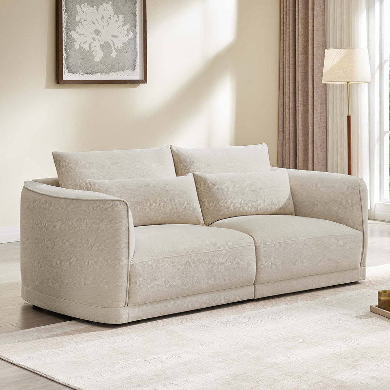 Canapé modulaire incurvé 86 po en chenille avec coussins en duvet 86 po, Lin lin