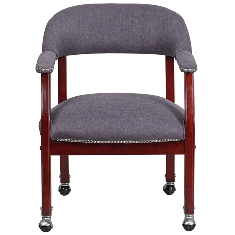 Gray Fabric and Wood Conference Chair with Casters