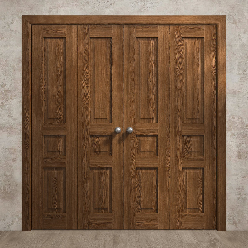 Portes coulissantes doubles pliantes pour placard 72 x 80 pouces Ego 5012 Chêne Cognac, rails robustes, moulures, garnitures, quincaillerie, bois massif, portes de placard de chambre