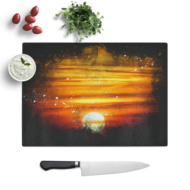 Tempered Glass Orange Sunset Chopping Board, 28.5 cm x 39 cm