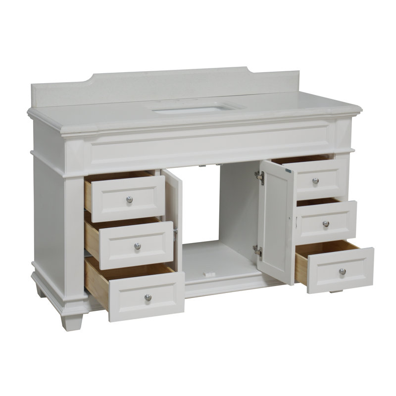 60'' Single Bathroom Vanity with Top, White, Quartz