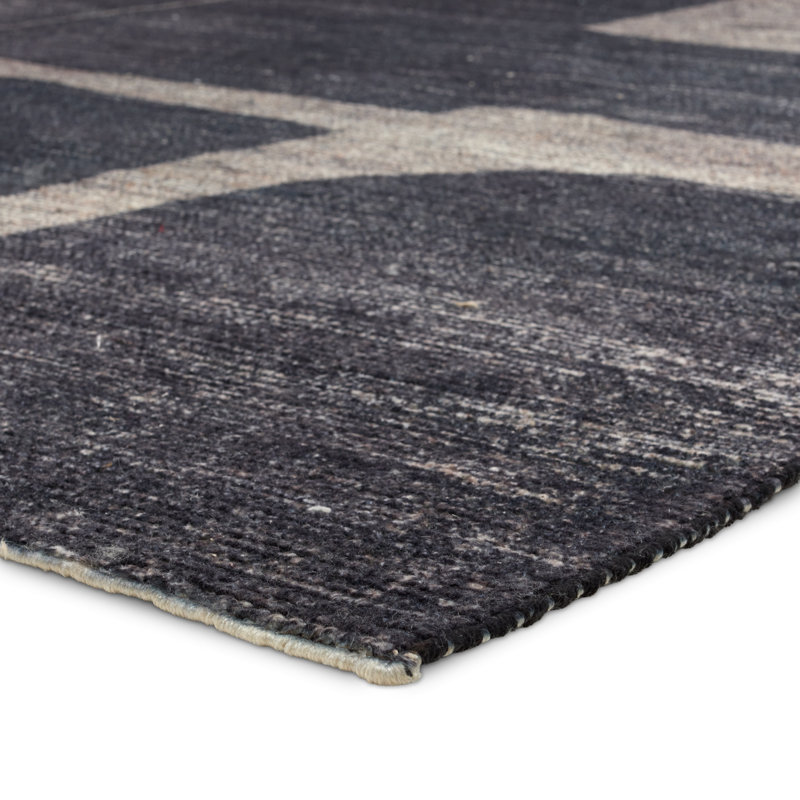 Tapis noir abstrait tissé à la main avec des matériaux durables, Rectangle 6 pi x 9 pi