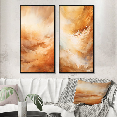 Beige Sandy Clouds Horizon - Clouds Canvas Wall Art Set Of 2