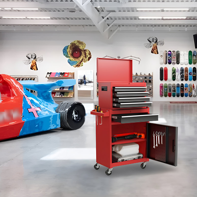 Steel 5 Tool Chest With Wheels - Heat Insulation & Safe For Garage Rolling Detachable Box Scratch- Coating Workshop, Red