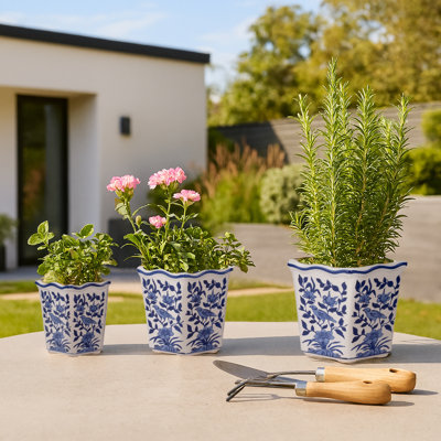 Bethony Decorative Stoneware Ceramic Planter Set with Intricate Detailing Durable Handmade Design Accent Containers for Indoor Outdoor Display Versatile Home Decor Plant Holders Set of 3