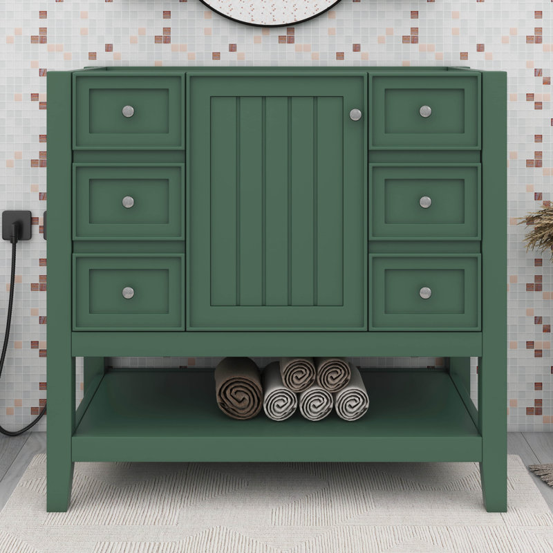 Meuble-lavabo 36 po sans lavabo et avec trois tiroirs, Vert