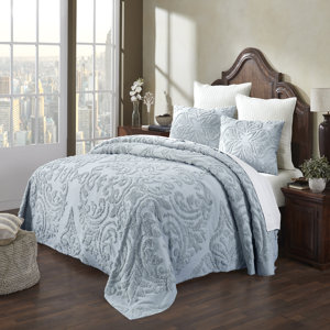 100% Cotton 3 Piece Chenille Bedspreads & Coverlet, Machine Washable Bedding Sets (color may vary)