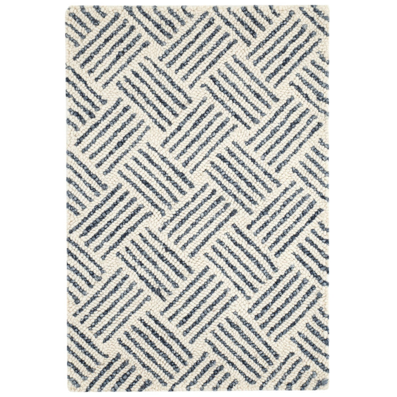 Layers Indigo Hand Hooked Wool Rug, Rectangle 8'6" x 11'6"