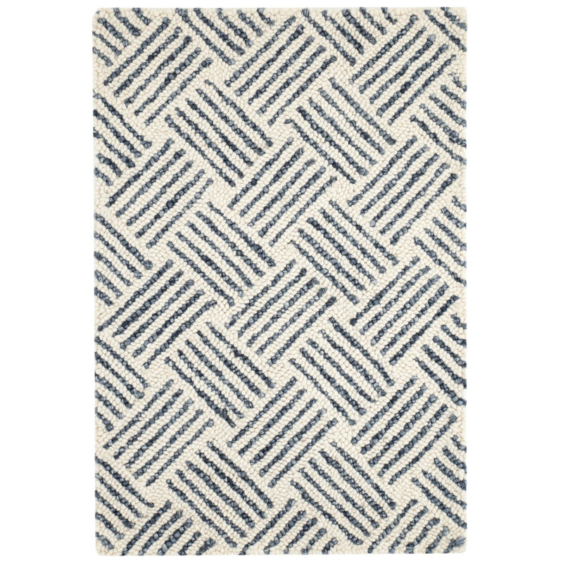 Layers Indigo Hand Hooked Wool Rug, Rectangle 7'6" x 9'6"