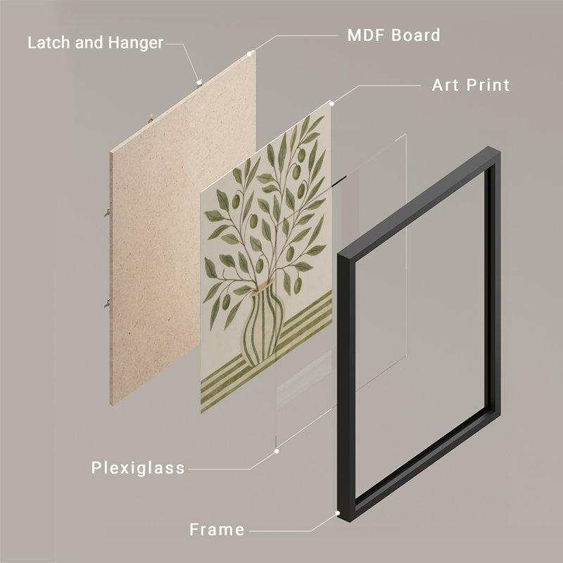 "Olive Branch", ensemble de 2 reproductions d'art mural encadrées dans un vase, H 10 po x l 8 po, Noir