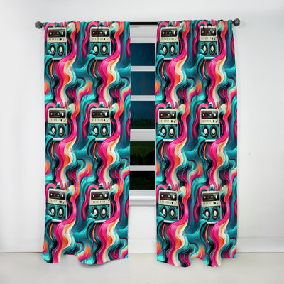 Popart Retro Radio Waves - Modern Curtain - Velvet Room Darkening - 1 panel