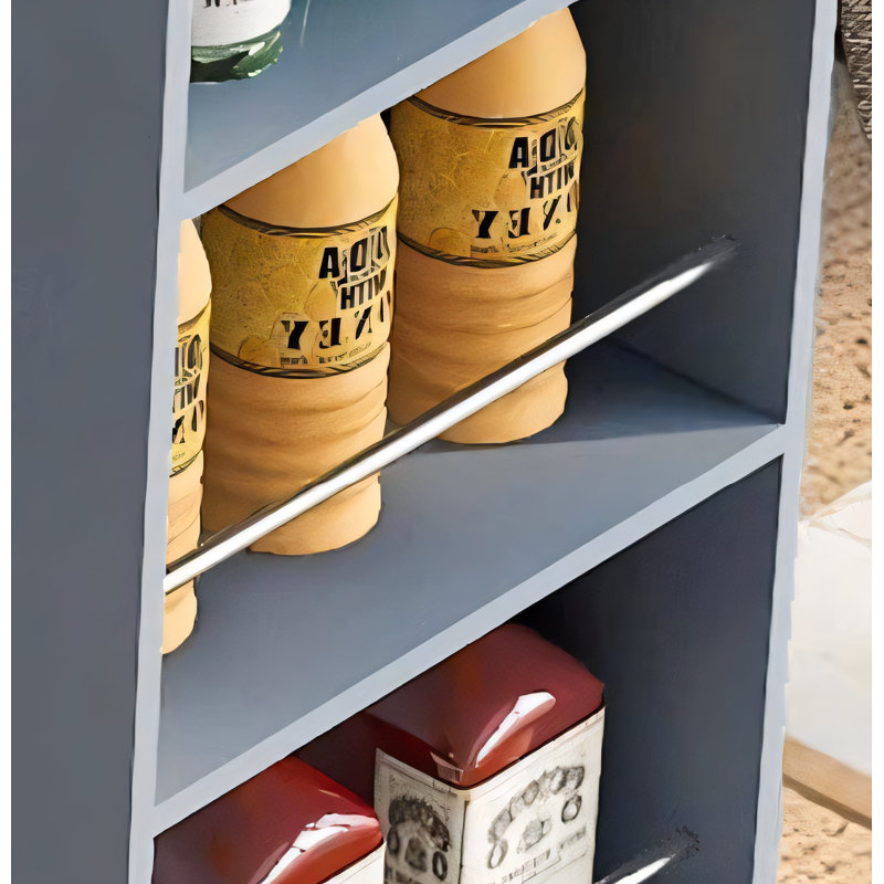 Roll-Away Kitchen Island With Extension Table, LED Lighting, Electrical Sockets, 2 Recessed Glass Doors With Storage Compartments And 3 Open Shelves On The Sides.