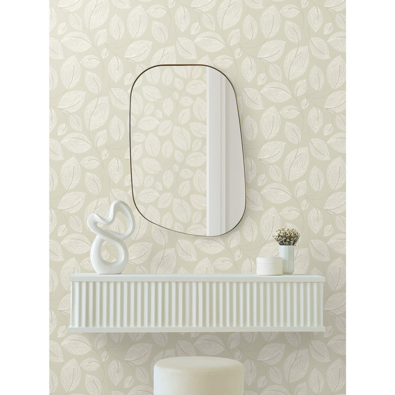 Contoured Leaves Floral Vinyl Wallpaper Roll, Sand