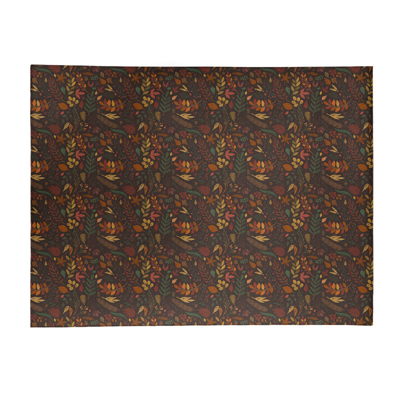 Tapis vert/orange/rouge fait main floral, Rectangle 5 pi x 7 pi