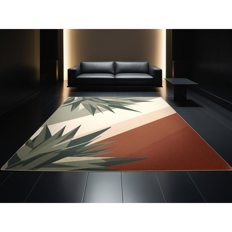 Machine Washable Paesyn Aloe Vera Minimalist Geometric Rug in Brown – Beige Binding, 3' Square