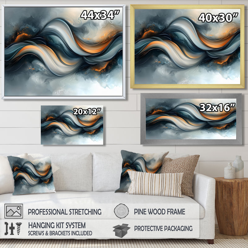 Parallel Streams of Fractal Horizon I - Art mural abstrait spirale moderne, H 24 po x l 32 po, Impression encadrée flottante