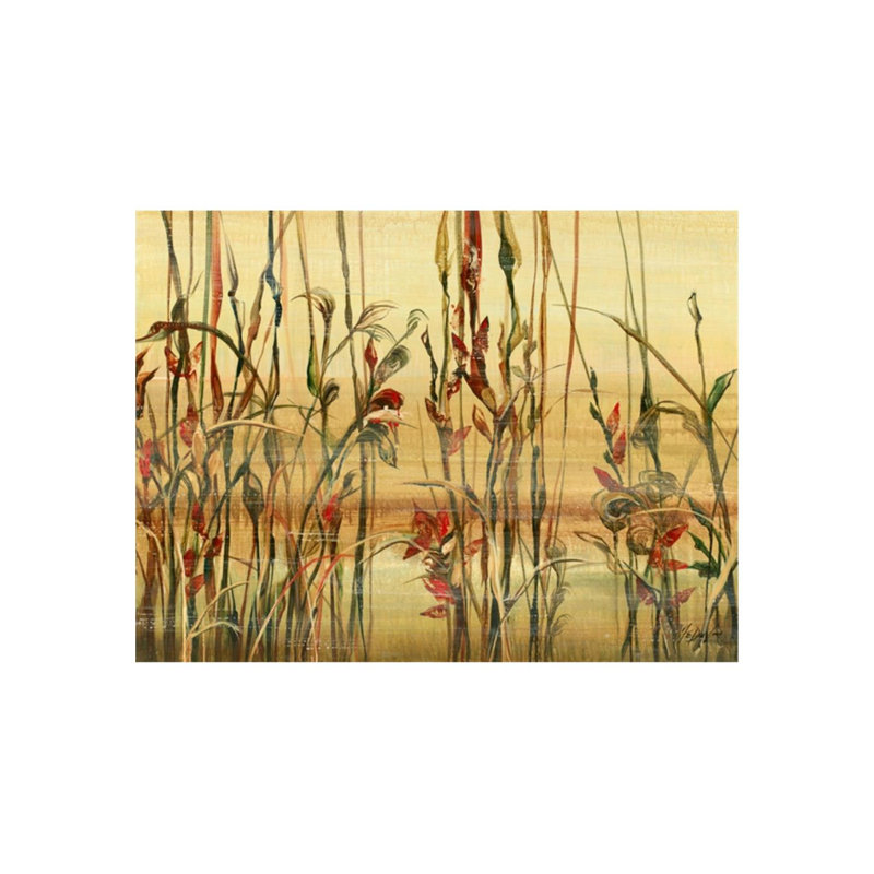 River Reeds I - peinture sur toile, Gel coupé au couteau, H 30 po x l 40 po x P 1,5 po