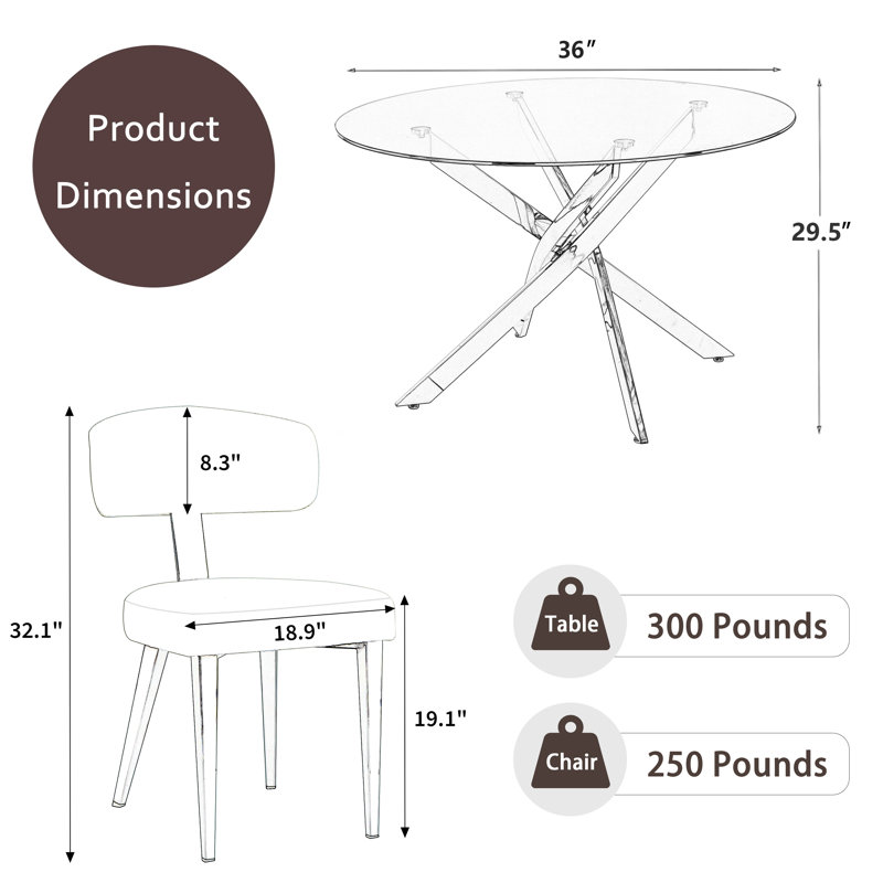 Ensembles de table de salle à manger ronds en verre, 3