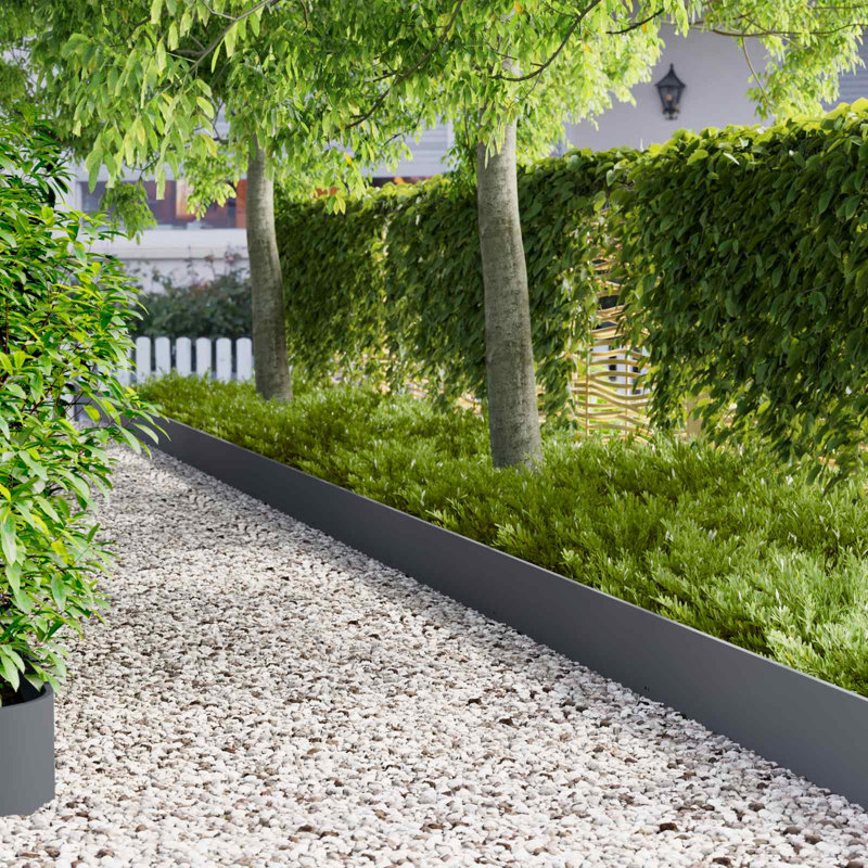 103 cm W Steel Lawn Edging Fencing, 25cm H x 103cm W, Anthracite